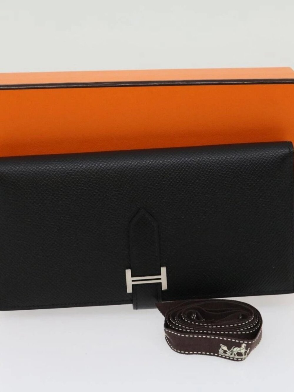 HERMES Bean souffl Long Wallet SilverMetal Black Auth 30947SM - Picture 12 of 16